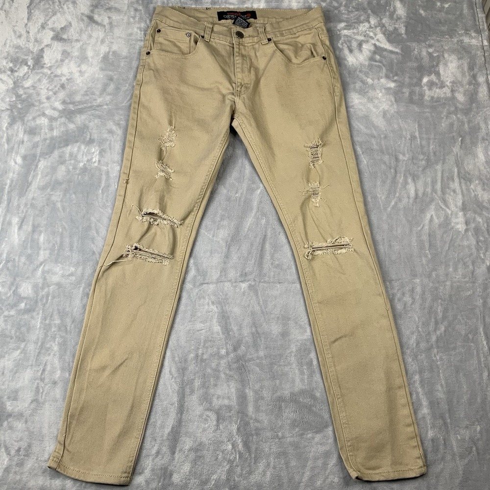Copper‎ Rivet Men's Jeans Size 32x33 Distressed Khaki Tan Denim Slim Fit